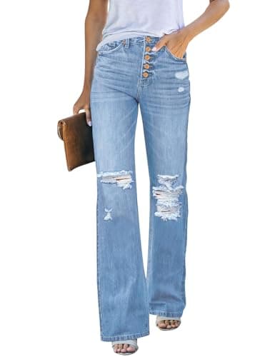 LookbookStore Womens Butt Lifting Jeans Patch Flare Bell Bottom Raw Hem Jeans for Juniors Cool Blue Size Small Fits Size 4 - Image 1