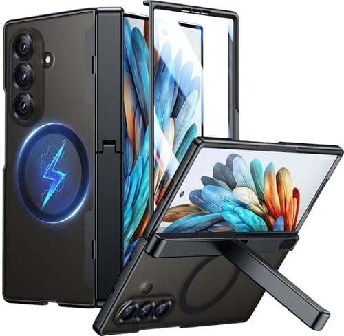 Temdan Magnetic for Samsung Galaxy Z Fold 7 Case,[Compatible with MagSafe][Built-in HD Screen Protector&Invisible Kickstand][Hinge Protection]Translucent Matte Shockproof Phone Case for Z Fold 7,Black - Image 1