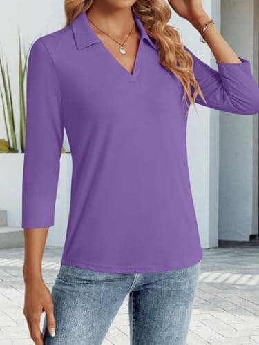 LYHIPSS 3/4 Length Sleeve Womens Tops Purple M - Image 2