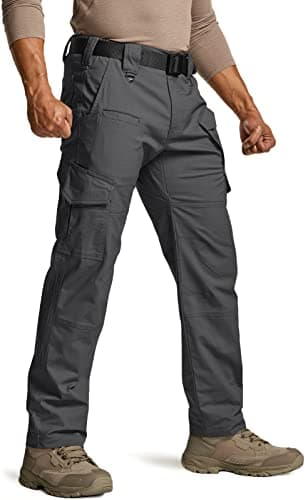 CQR Men's Flex Ripstop Tactical Pants, Water Resistant Stretch Cargo Pants, Lightweight EDC Hiking Work Pants, Dura Flex Mag Pocket Charcoal, 36W x 30L - Image 1