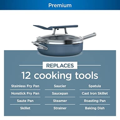 Ninja, Cookware, Steamer, Strainer Basket, Glass Lid and Spatula, Foodi NeverStick PossiblePan, Premium Set with 4-Quart Capacity Pan, Nonstick, Durable, Oven Safe Cookware, Cherry Tart, CW102BL - Image 2