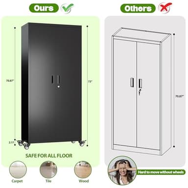 Aobabo 73''H Garage Storage Cabinet with Wheels,Steel Cabinets with 2 Doors and 4 Adjustable Shelves for Home Office,Assembly Required,Black - Image 4