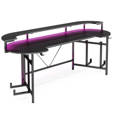Tribesigns 75 Inch Gaming Desk with Monitor Shelf, Large PC Computer Desk with LED Lights, Gaming Table Gamer Desk for Bedroom, Home Office, Black - Image 8