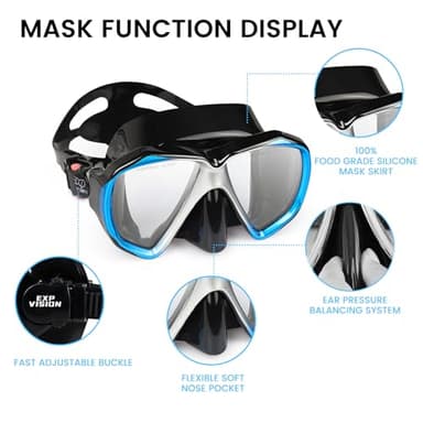 Adult Snorkel Set, Professional Snorkeling Gear Panoramic Anti-Fog Diving Goggles and Dry Snorkel Tempered Glass Scuba Mask for Diving, Snorkeling and Swimming (Blue-Silver Set) - Image 4