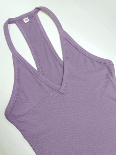 iGENJUN Women Workout Tops Racerback Tank Tops Basic Cute Summer 2024 V Neck Going Out Slim Fit Yoga Gym Ribbed Sleeveless Shirts Clothes Fashion,S,Medium Purple - Image 3