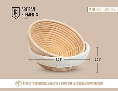 Banneton Bread Proofing Basket, Kook, Sourdough Proofing Bread Basket, Bread Banneton Proofing, Artisan Sourdough Making Baskets, 9 Inch Rattan Baskets and Cloth Liners, Set of 2, Round - Image 7