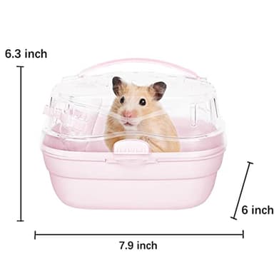 KAMEIOU Pink Travel Portable Small Animals Hamster Hedgehog Guinea Pig Carrier Cage for Hamsters Hedgehogs Ferret Guinea Pig Carrier Cage with Handle Breathable Transparent Lid Small Animal Carriers - Image 2