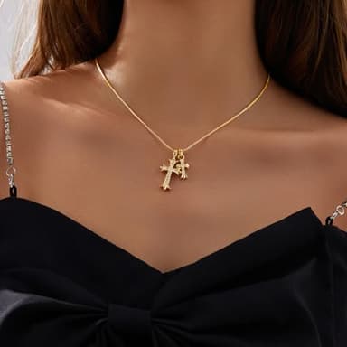 Partm Double Cross Necklace for Women Dainty Cross Pendant Choker 14K Gold Plated Trendy CZ Diamond Cross Charm Necklace Hypoallergenic Delicate Faith Jewelry Religious Gifts for Women - Image 8