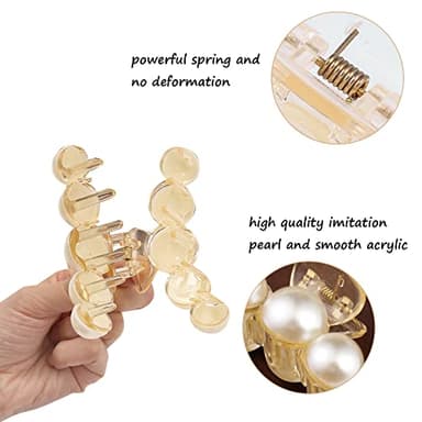 Mehayi 4 PCS Large Pearl Hair Claw Clips for Women Girls, Hair Barrette Clamps for Thick Thin Hair, Fashion Hair Accessories Headwear Styling Tools for Party Wedding - Image 5