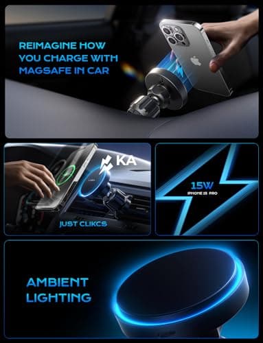 LISEN for iPhone 17 Pro Max Air Magsafe Car Mount Charger, Fast Charging 15W Air Vent Magnetic Wireless Car Charger, Vent Phone Mount for Car Wireless Charger Fits iPhone 16 15 14 13 12, Black - Image 7