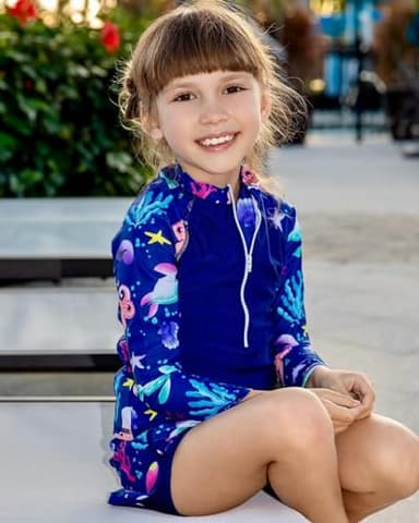 Idgreatim Girls Rash Gurad Swimsuit Size 7-8 3 Piece Long Sleeve Bathing Suit with Headband Sets 7-8 Years - Image 3
