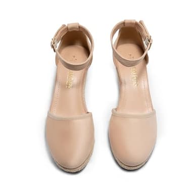 DREAM PAIRS Women's Espadrilles Closed Toe Ankle Strap Dressy Platform Wedge Sandals,Size 5,Nude-Suede,AMANDA-2 - Image 4