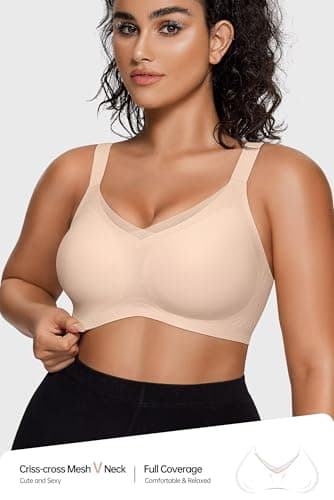 Vertvie Wireless Bras for Women No Underwire Supportive Mesh Crossover Bra Seamless Push Up Full Coverage Everyday Bralettes(Nude,X-Large) - Image 2