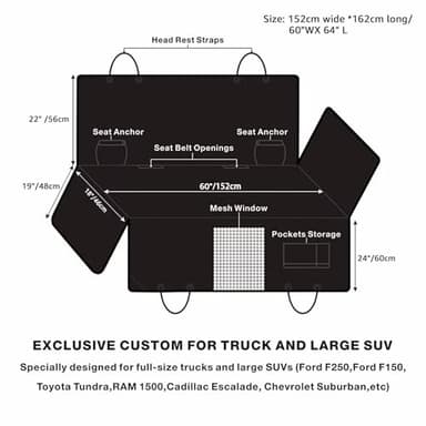 Truck Dog Seat Cover for Pickup Back Seat | Mesh Window & Seat Belt | 100% Waterproof Dog Hammock for Car Safe Travel with Side Door Protectors | Non-Slip, Scratchproof Pet Rear Seat Cover - Image 7