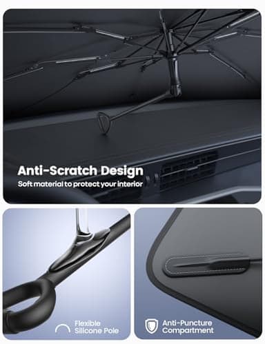 Lamicall Car Windshield Sunshade Umbrella – 5-Layer UV Block, 10-Rib Fiberglass Frame for Heat Insulation, 57"x33" Front Window Interior Sun Protection, for Medium Sedan, SUV Windshield - Image 4