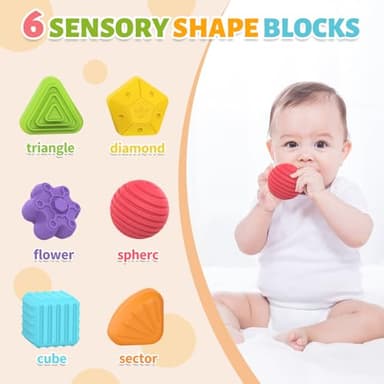 MINGKIDS Montessori Toys for 1 Year Old, 6 Pc Multi Sensory Shape, Toddler Developmental Learning Birthday Gifts, Baby Toys 12 Month - Image 2