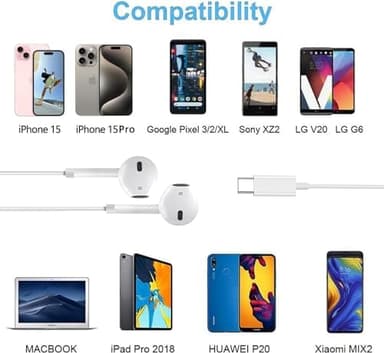 2 Pack-USB C Headphones Wired for iPhone 16/15, Type C Earphones with Microphone & Remote Noise Cancelling Earbuds for iPhone 15 Pro Max, iPad, Galaxy S23/S22/S21/S20/Ultra Note 10/20, Pixel 7/6/5/4 - Image 4