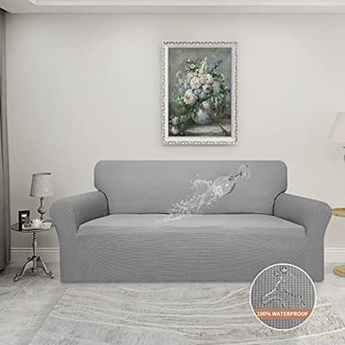 Easy-Going 100% Waterproof Couch Cover, Dual Waterproof Sofa Cover, Stretch Jacquard Sofa Slipcover, Leakproof Furniture Protector for Kids, Pets, Dog and Cat (Oversized Sofa, Light Gray) - Image 3
