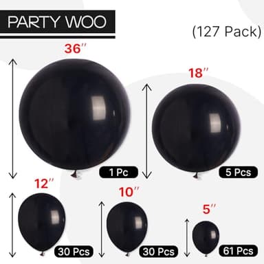 PartyWoo Black Balloons 127 pcs Different Sizes Pack of 36 18 12 10 5 Inch Matte Black Latex Balloon Arch Kit Garland for Graduation Halloween New Year Anniversary Birthday Party Decorations Black-Y18 - Image 6