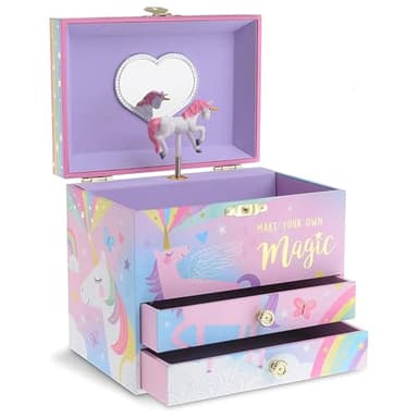 Jewelkeeper Unicorn Musical Jewelry Box for Girls - Cotton Candy Unicorn Design Music Box with 2 Pullout Drawers to Store Earrings, Necklace and Bracelets, Plays The Beautiful Dreamer Tune - Image 1