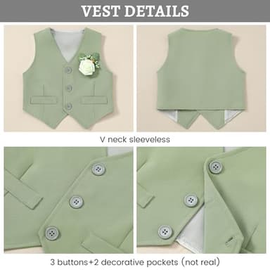 SANMIO Baby Boy Clothes Suits Easter Outfit Baby Boy Collared Dress Shirt+Vest+Tie+Corsage+Pants 5Pcs Infant Gentleman Suits Sets Light Green 6-12M - Image 2