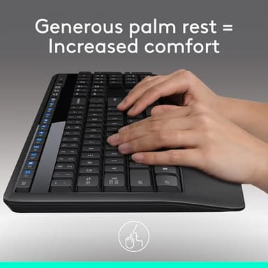 Logitech MK345 Wireless Keyboard and Mouse Combo with Palm Rest, 2.4 GHz USB Receiver, Compatible with PC, Laptop, Black - Image 2