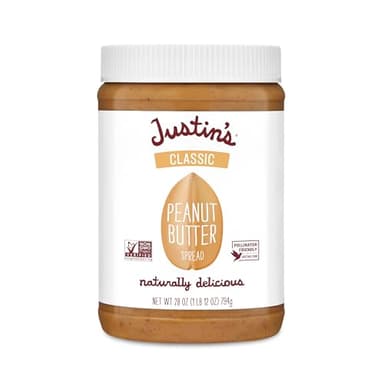 Justin's Classic Peanut Butter, Only Two Ingredients, Gluten-free, Non-GMO, Responsibly Sourced, 28 Ounce Jar (6 Pack) - Image 1