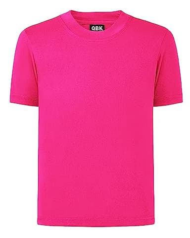 QBK 2T to Youth Neon Shirt Kids UPF 50+ Dry Fit Athletic Short Sleeve Rash Guard T Shirts for Boys Girls Sports Undershirt (Pink S) - Image 1