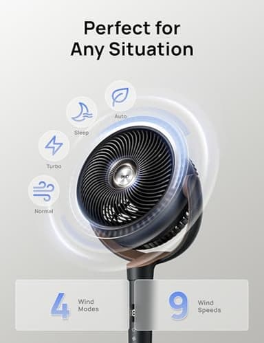 Dreo Fan for Bedroom, 120° Oscillating Standing Fan, Quiet Floor Fan with DC Motor, Pedestal Fan for Room, 9 Speeds, 4 modes, 20dB, 120° Manual Vertical, 37-42" Adjustable Height, 9H Timer, Black - Image 4