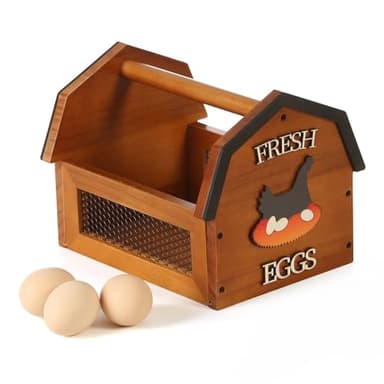 Egg Basket for Gathering Fresh Eggs, Farmhouse Egg Collecting Basket, Wood Chicken Egg Basket, Egg Basket Countertop. （Brown Medium） ZSHLXM - Image 1