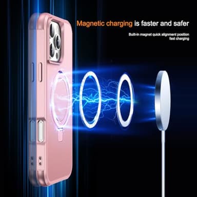 SKYLMW Compatible with iPhone 16 Pro Case with Invisible Magnetic O-Ring Stand Military-Grade Case for iPhone 16 Pro 6.3" [Compatible with Mag-Safe][Great Grip Feeling], Rose Gold - Image 3