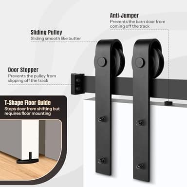 Heavy Duty Barn Door Track Kit, 5 FT Single Sliding Hardware, Black Sturdy Track for 260lbs 30" Wide Door Panel, Smoothly & Quietly, J Shape Hanger - Image 2