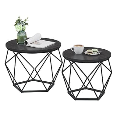 VASAGLE Small Coffee Table Set of 2, Round Coffee Table with Steel Frame, Side End Table for Living Room, Bedroom, Office, Charcoal Gray and Ink Black - Image 1