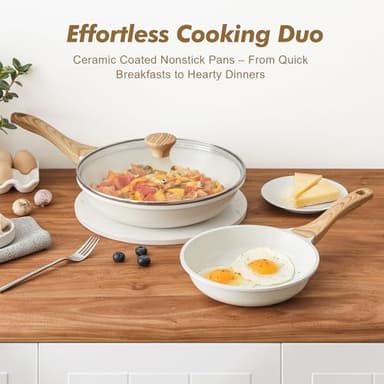 SENSARTE Nonstick Frying Pan Skillets, White Ceramic Coating Omelette Pans, Healthy Cookware Chef's Pan, Free of PTFE & PFAS (8+11Inch with Lid) - Image 5