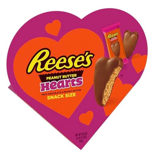 REESE'S Milk Chocolate Peanut Butter Snack Size Hearts, Valentine's Day Candy Gift Box, Perfect Valentines Day Gift for Him, Her, or Kids, Football Party Snacks, 28.8 oz - Image 1