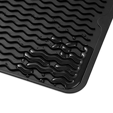 MicoYang Silicone Dish Drying Mat for Multiple Usage,Easy clean,Eco-friendly,Heat-resistant Silicone Mat for Kitchen Counter or Sink,Refrigerator or drawer liner Black L 16 inches x 12 inches - Image 9