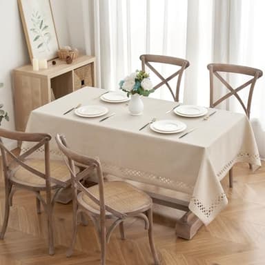 MIULEE Natural Thick Polyester Rectangle Tablecloth with Decorative Cutouts Waterproof Stain Resistant Table Cloth Farmhouse Table Cover for Thanksgiving Dining Party Camping, 52 x 70 inch - Image 2