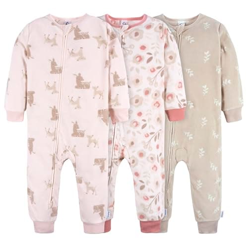 Gerber Baby Girls' Toddler Loose Fit Flame Resistant Fleece Footless Pajamas 3-Pack, Pink Deer, 18 Months - Image 1
