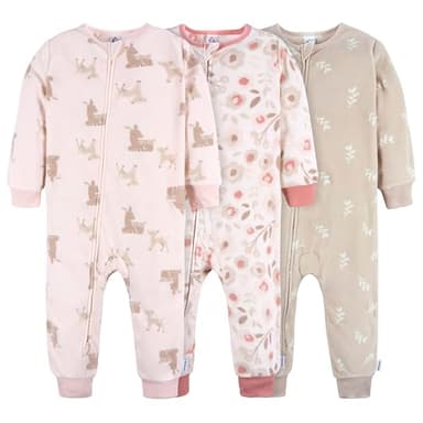 Gerber Baby Girls' Toddler Loose Fit Flame Resistant Fleece Footless Pajamas 3-Pack, Pink Deer, 18 Months - Image 1