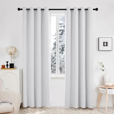 Deconovo Total Blackout Curtains Linen Curtains Room Darkening Curtains with Grommets for Bedroom Living Room Kids Room, 2 Panels，Greyish White，52Wx84L Inch - Image 3