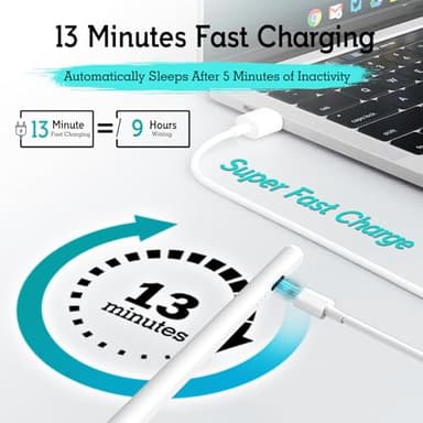 MYSTILUCK Stylus Pen for iPad 11th & 10th Gen - 2X Faster Charging, Tilt & Palm Rejection, Works with iPad Pro 12.9/11/M4, Air 5/M2, Mini 6, iPad 6th-11th Gen (2018-2025) - Image 3