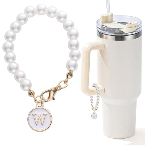 LUHOHI Letter Charm for Stanley Cup，Pearl Chain Accessories Stanley Cup Initial Charms for Handle Stuff Decor Water Bottle Jewelry Tumbler Cute Simple Modern Personalized Name ID Decorations (W) - Image 1