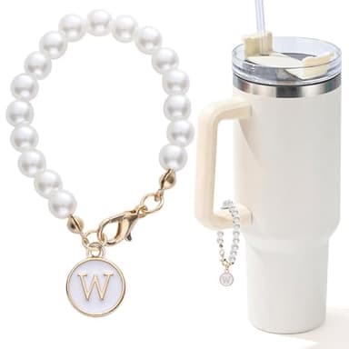 LUHOHI Letter Charm for Stanley Cup，Pearl Chain Accessories Stanley Cup Initial Charms for Handle Stuff Decor Water Bottle Jewelry Tumbler Cute Simple Modern Personalized Name ID Decorations (W) - Image 1