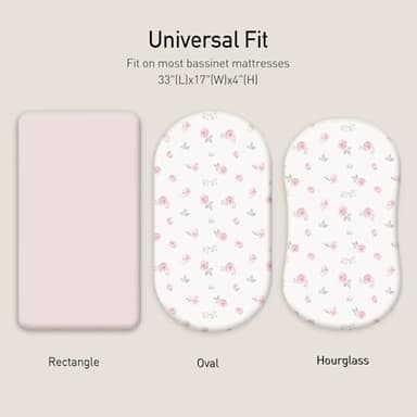 Gllquen Baby Bassinet Sheets 2 Pack, 100% Organic Cotton Bassinet Fitted Sheets for Girls Boys, Soft & Breathable Unisex Baby Mattress Sheet for Standard Bassinets 33"x17"(Pink) - Image 4