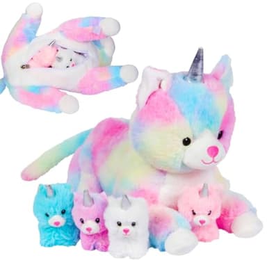 PixieCrush Unicorn Cat Plushie - Mommy Cat Unicorn with 4 Baby Kittens - Magical Pillow Plushies for Girls Ages 3-8 - Big Stuffed Animals - Ideal Gift for Girls 5 x 10 x 8 inches - Image 1