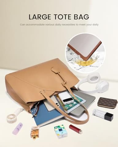 LOVEVOOK Work Laptop Tote Bag for Women, Leather Laptop Bag Teacher Tote Bag, Professional Computer Bag Large Purses Handbag, Beige, Fits 15.6 Inch Laptop - Image 3
