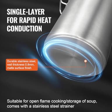 VEVOR Stainless Steel Stockpot, 42 Quart Large Cooking Pots, Cookware Sauce Pot with Strainer, Lid, and Handle, Heavy Duty Commercial Grade Stock Pot, Sanding Treatment, for Large Groups Events Silver - Image 4