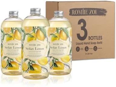 ROMIIE ZOI Lemon Scent Liquid Hand Soap Refills - Natural, Gentle & Moisturizing Formula - Family Size 3 Pack, Ideal for Liquid Soap Dispensers in Kitchen & Bathroom - Image 3