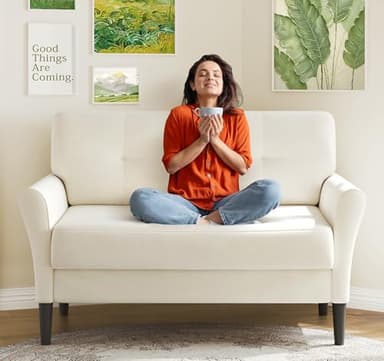 Small Sofa Couch, 48" Loveseat Sofa, Soft Velvet Love Seat Couches, Small Couch for Bedroom with 21" Deep Seat, Comfy Couches for Living Room, Tool-Free Setup Sofas for Living Room, White - Image 9