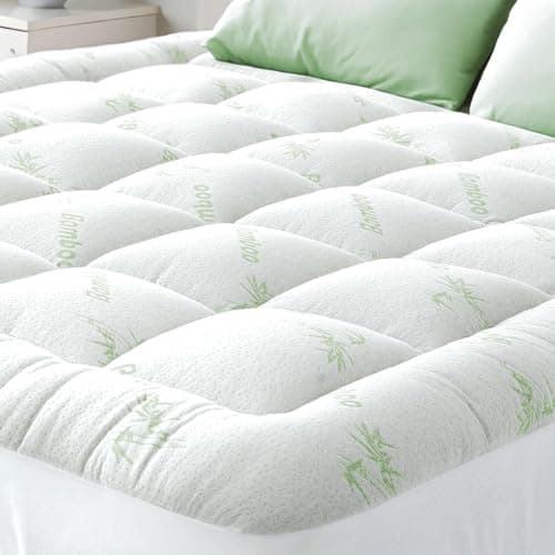 Ultra Soft Full Size Mattress Topper - Viscose Made from Bamboo Pillow Top Mattress Pad for Back Pain Relief - Naturally Cooling for Hot Sleepers, Green - Image 1